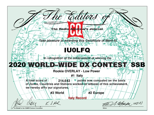 CQ WW 2020 SSB - Rookie - 1IT 2EU 3WW